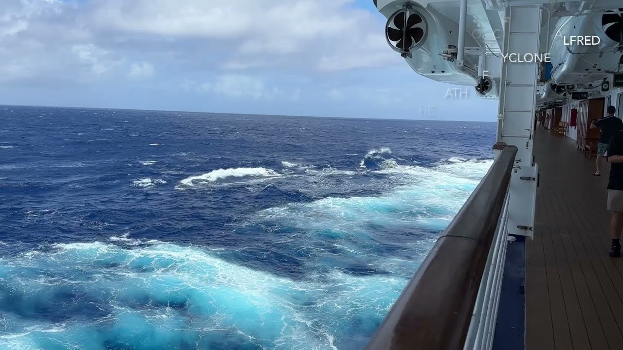 Pacific Encounter ,  90s cruise - fun weather due to approaching Cyclone Alfred