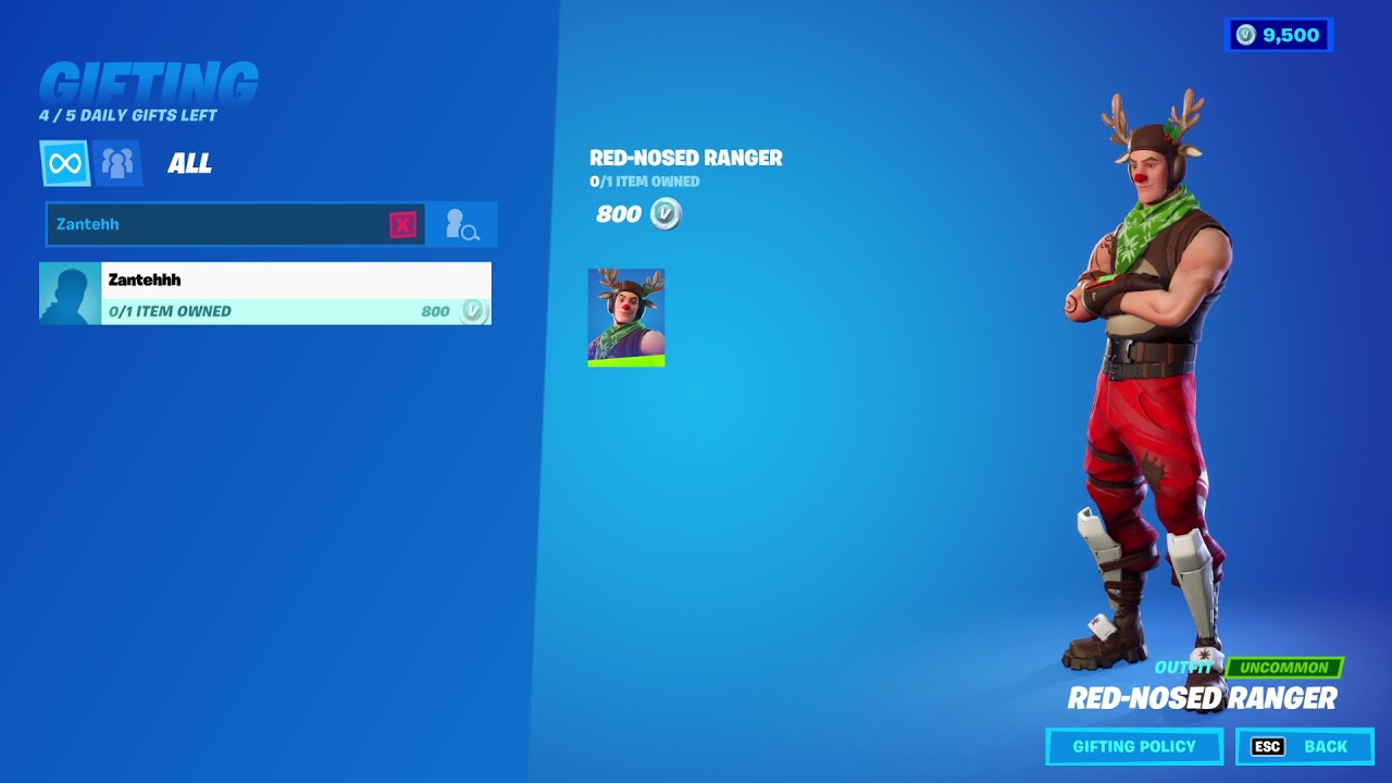 Gifting Red-Nosed Ranger to Zantehhh - Fortnite Giveaway
