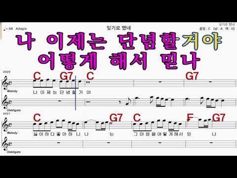잊기로했네  조용필   가수처럼 엠알로  악보  노래 하기  남 원키  C