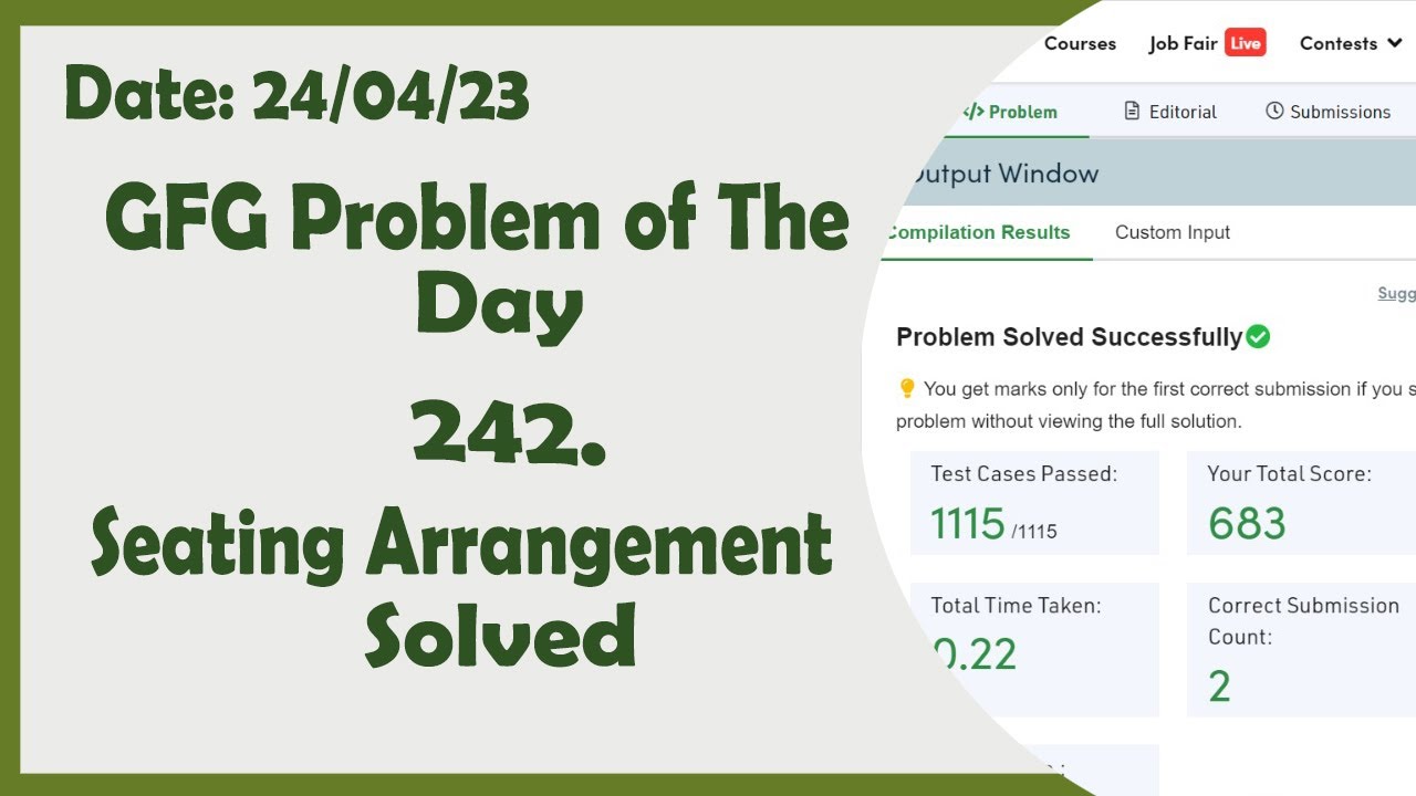 Seating Arrangement || C++ || GFG Daily Problem - YouTube