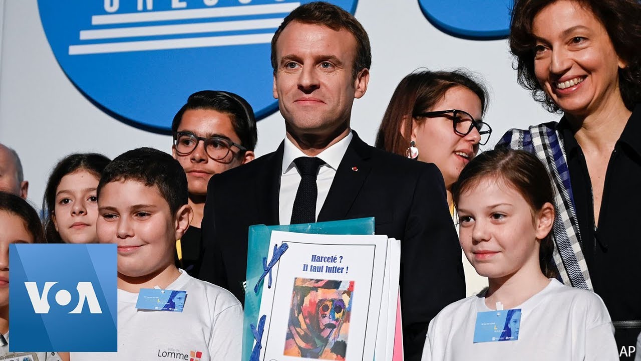 French President Macron Attends UNESCO Event on Child Rights Anniversary
