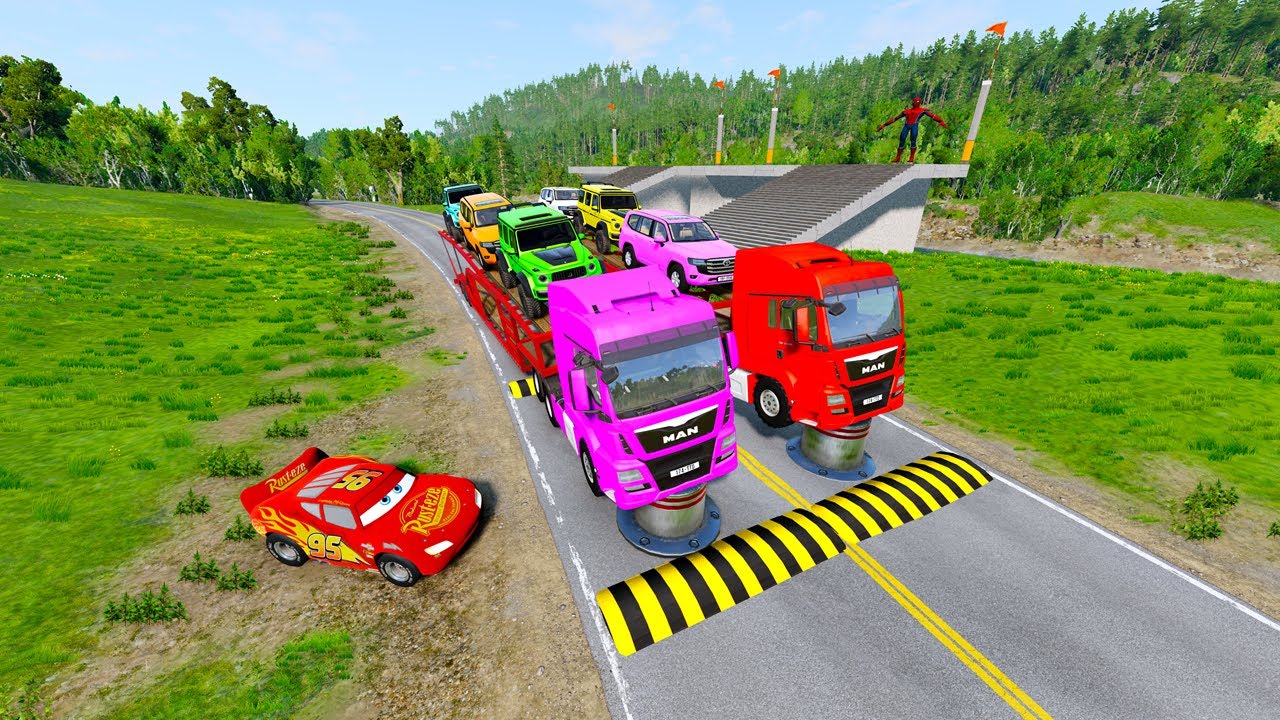 Flatbed Truck McQueen Transportation with Truck   Pothole vs Car #18 BeamNG Drive Gameplay