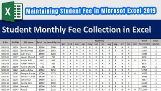 How to Create Monthly Student Fee Collection Sheet in Excel 2019 | Maintain student fee in Excel screenshot 3