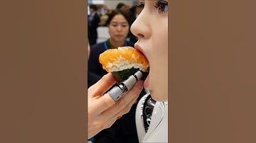 Beautiful robot eating salmon sushi #Magic #Ai