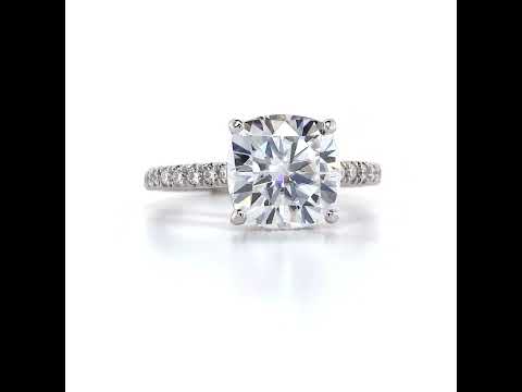 Cushion 4-Prong Hidden Halo Moissanite Engagement Ring ring video