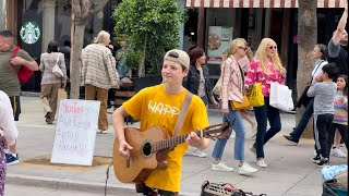 Spanish Romance classical guitar (Romanza) Santa Monica Street performer Artur Kushnir 14 years old