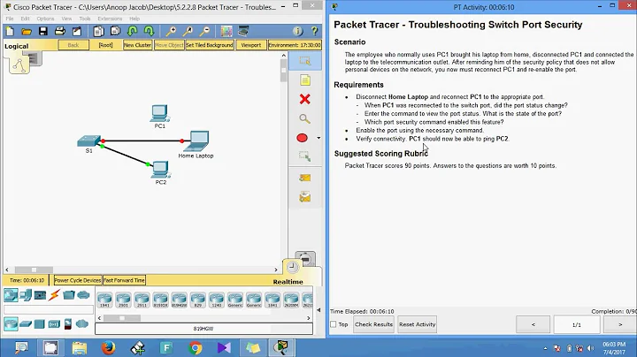 5.2.2.8 Packet Tracer - Troubleshooting Switch Port Security