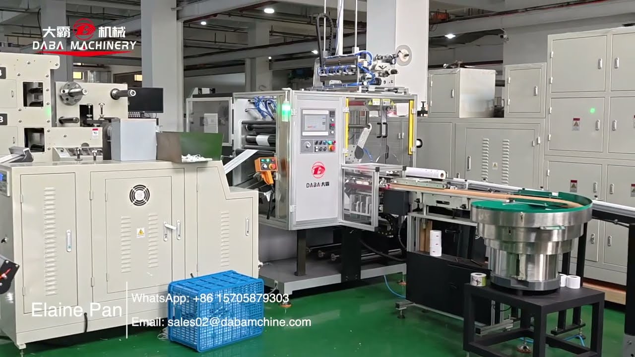 Fully automatic 4 spindles turret rewinder rotary die cutting machine connect with packaging machine
