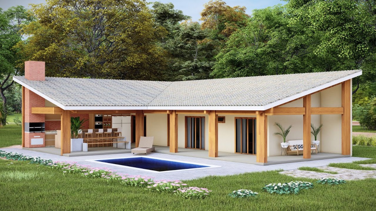 Casa de Campo em L com Piscina e Área Gourmet - MOD - Contato na ...