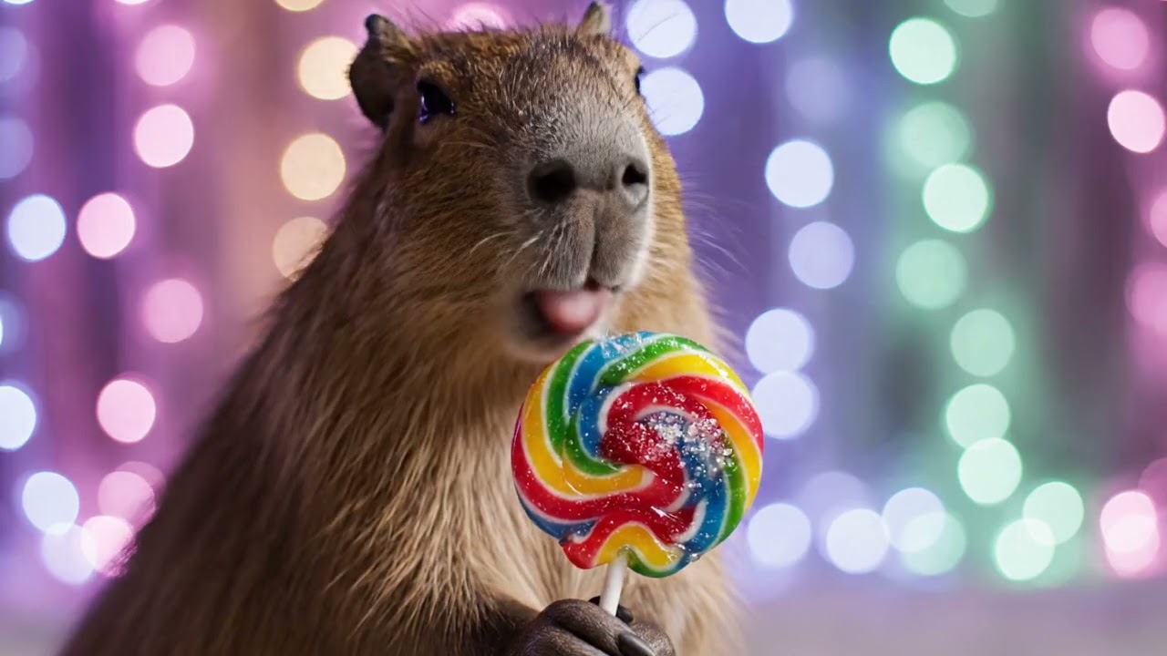 ASMR Capybara Licking a Colorful Lollipop 🍭 