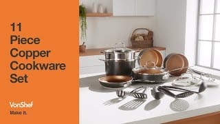 VonShef 11pc Copper Cookware Set