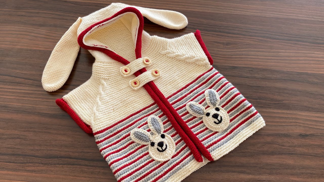 🐰 TAVŞANLI RULO PATLI KAPÜŞONLU 1,15 YAŞA UYGUN BEBEK YELEĞİ#bebekyelegi #baby#crochet #diy #viral