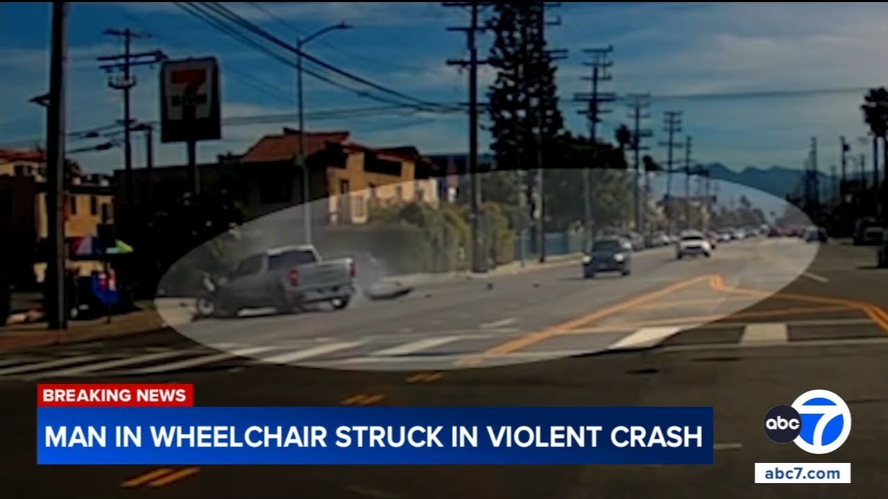 Man in wheelchair hit by truck, goes airborne in violent LA crash