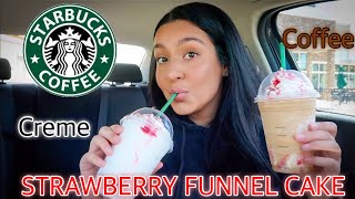 TRYING THE NEW STARBUCKS STRAWBERRY FUNNEL CAKE FRAPPUCCINO | REVIEW &amp; FIRST IMPRESSION