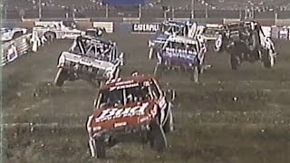 1993 MTEG Round 5 ROSE BOWL PASADENA
GRAND NATIONAL SPORT TRUCK DESCRIPTION;
Import or domestic mini truck with an engine displacement maximum of 2850cc (3 liter or 183-cubic-inches) no more than 6 cylinders are allowed, and competitive models cost anywhere from $150,000 to 250,000 to build.
ALL-TIME MAIN EVENT WINNERS GRAND NATIONAL SPORT TRUCKS; 1983-92
DRIVERS:
IVAN STEWART 15
ROGER MEARS 11
STEVE MILLEN 10
CHAMPIONS;
1992 ROD MILLEN (TOYOTA)
1991 WALKER EVANS (DODGE)
1990 IVAN STEWART (TOYOTA)
1989 ROBBY GORDON (TOYOTA)
1988 STEVE MILLEN (TOYOTA)
1987 JEFF HUBER (MAZDA)
1986 STEVE MILLEN (TOYOTA)
1985 ROGER MEARS (NISSAN)
1984 IVAN STEWART (TOYOTA)
1983 IVAN STEWART (TOYOTA)
SPORT UTILITY CLASS HISTORY;
created by Mickey Thompson in 1985 with the designation ultrastock, the class name was changed to sport utility for the 1993 season to better reflect the type of vehicle competing in this popular category. also in 1993, the class has a sponsor, American racing wheels, which has posted 24,000 bonus prize money for selected events, with bigger and more diversified Fields anticipated throughout the season. Vince Tjelmeland who won the first ultra stop feature, a demonstration race at the Los Angeles county fairgrounds in 1985, driving a Pontiac fiero, and as the class became more and more popular with fans and competitors, the Pontiac and Volkswagen golfs and soon after the Volkswagen corrado, became the choice of cars for most, although Tim Lewis and David kreisler successfully fielded Porsches. in 1990, upon urging from manufacturers, the class was opened to sports utility vehicles such as the Jeep Cherokee, Nissan Pathfinder and Toyota 4Runner, and the number of participants grew considerably. this plastic body replicas of sport utility models were also a hit with fans who will have a much wider variety to see in competition in 1993, non sport utility vehicles such as Volkswagen corrado and the Porsche are allowed to compete in the 93 season but in 1994 the class will be restricted to sports utility models only.
ALL-TIME MAIN EVENT WINNERS SPORTS UTILITY/ ULTRA STOCK 1985-92
DRIVERS;
JEFF ELROD 12
LARRY NOEL 10
GREG GEORGE 7
CHAMPIONS;
1992 TOMMY CROFT JEEP
1991 LARRY NOEL VOLKSWAGEN
1990 LARRY NOEL VOLKSWAGEN
1989 LLOYD CASTLE NISSAN
1988 JEFF ELROD VOLKSWAGEN
1987 KEN KAZARIAN VOLKSWAGEN
1986 MONTE CRAWFORD VOLKSWAGEN
1985 VINCE TJELMELAND (PONTIAC)
SUPER 1600 CLASS DESCRIPTION;
Single seat open wheel rear-mounted 1600cc - 1650cc engines, weight is around 1100 to 1200 lb, price around $35,000 - $75,000.
ALL-TIME MAIN EVENT WINNERS SUPER 1600 FROM 1983-92
DRIVERS;
JARRY WHELCHEL 14
FRANK ARCIERO JR. 13
BOB GORDON 7
CHAMPIONS;
1992 JERRY WHELCHEL (CHUBASCO)
1991 FRANK ARCIERO JUNIOR (CHENOWTH)
1990 MITCH MUSTARD (CHENOWTH)
1989 MITCH MUSTARD (CHENOWTH)
1988 ROBBY GORDON (CHENOWTH)
1987 FRANK ARCIERO JR. (CHENOWTH)
1986 TOMMY CROFT (CHENOWTH)
1985 BOB GORDON, JERRY WHELCHEL
1984 GLENN HARRIS (FUNCO)
1983 MIKE GILMAN (FUNCO)
FOUR-WHEEL ATV CLASS DESCRIPTION;
250cc Production ATV
ALL-TIME MAIN EVENT WINNERS FOUR-WHEEL ATV 1983-92
RIDERS;
JIMMY WHITE 12
CHARLES SHEPHERD 11
GARRY DENTON 9
CHAMPIONS;
1992 MARK EHRHARDT (JP)
1991 MARK EHRHARDT (JP)
1990 CHARLES SHEPHERD (HONDA)
1989 MARTY HART (HONDA)
1988 DONNIE BANKS (HONDA)
1987 DON TURK (SUZUKI)
1986 GREG CLARK (SUZUKI) 4 WHEEL /JIMMY WHITE (KAWASAKI) 3-WHEEL
1985 JOHN NEARY (SUZUKI)
1984 JIMMY WHITE (KAWASAKI)
1983 JIMMY WHITE (KAWASAKI)
ULTRACROSS CLASS DESCRIPTION;
250cc MOTORCYCLES
ALL-TIME MAIN EVENT WINNERS ULTRACROSS 1987-92
RIDERS;
TYSON VOHLAND 9
MIKE CRAIG 5
FOUR RIDERS TIED WITH 4
CHAMPIONS;
1992 MIKE CRAIG (KAWASAKI)
1991 MIKE CRAIG (KAWASAKI)
1990 MIKE CRAIG (KAWASAKI)
1989 JIM HOLLEY (YAMAHA)
1988 JIM HOLLEY (YAMAHA)
1987 JEFF MATIASEVICH (KAWASAKI)
SUPERLIGHT CLASS DESCRIPTION;
SPECIAL FRAME, INDEPENDENT SUSPENSION SYSTEMS, DISC BRAKES, AUTOMATIC CLUTCHES, AND SUPER TUNED 360 CC 2-STROKE MOTORS.
ALL-Time Main Event Winners 1984-92
Rory Holladay 12
Greg George 9
Ron Pierce 8
CHAMPIONS;
1992 - Jimmie Johnson
1991 - Greg George
1990 - Rory Holladay
1989 - Rennie Awana
1988 - Russ East
1987 - Ron Pierce
1986 - Johnny Custom (Sus. Odyssey) Don Longanecker (Unsus. Odyssey)
1985 - Rory Holladay (Sus. Odyssey) Mike Lovelle (Unsus. Odyssey)
Records from the 1993 MTEG souvenir yearbook event program from Sun Devil Stadium May 1st 1993. 1993 MTEG Round 5 ROSE BOWL PASADENA