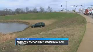Vehicle goes into city pond driver saved by two men   KAIT Jonesboro AR   Region 8 News weather spor