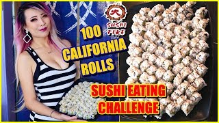 100 PIECES OF  SUSHI EATING CHALLENGE (CALIFORNIA ROLLS) at Sushi Fire in Duarte, CA #RainaisCrazy