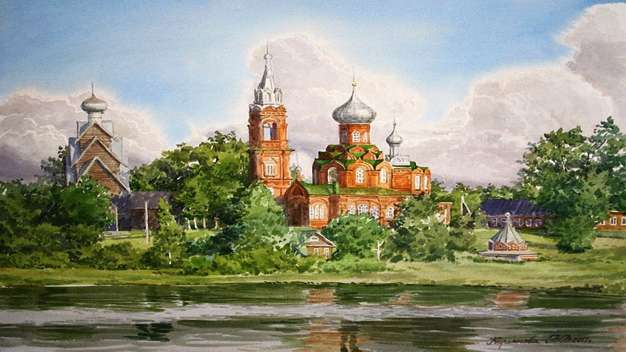 Рисунок храм на фоне природы