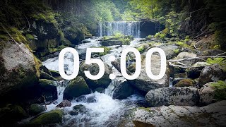 Creek waterfall with relaxing water sounds - 5 minutes countdown timer
