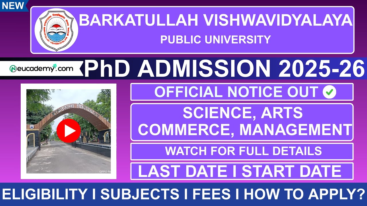 Ongoing Barkatullah University PhD Admission 2025-26 | Eligibility, Fees, Subjects & How to Apply