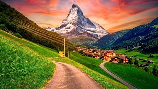 Swiss Village Drive | Calming Music & Alpine Magic, 4K