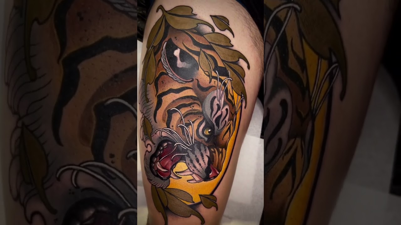 🐯 Insane Neo Traditional Tiger Tattoo By Lukaskaytattoo 