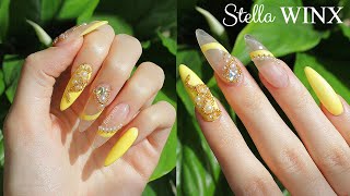 Stella Magic Winx Solaria Golden Nail Art Close-Up Aprés Gel X Extension Method Self Nail Asmr