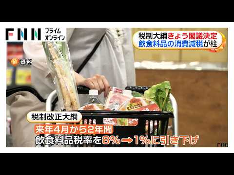 飲食料品の消費税を8％から1％へ 政府が税制改正大綱を閣議決定へ 財源10兆円は「赤字国債に頼らず」（2026年09月15日）