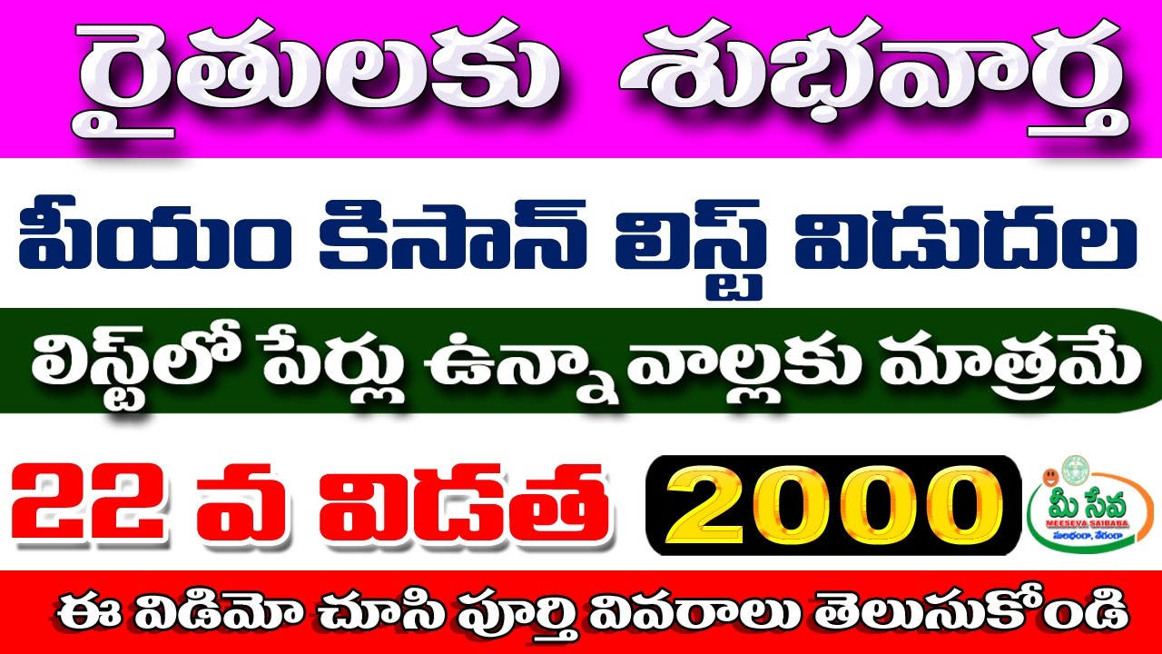 PM Kisan 22th Installment Date Beneficiary List 2026 PM కిసాన్ డబ్బులు 2000/- విళ్ళకు మాత్రమే
