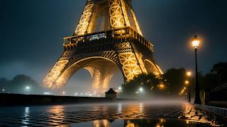 Nothing feels quite like a rainy night in Paris, 🌧️ walking under the Eiffel Tower alone
