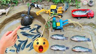 Catch fish using mini diesel engine water pump for fish | fishing exciting | diy tractor fish