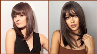 Gorgeous medium inverted bob haircut with bangs
