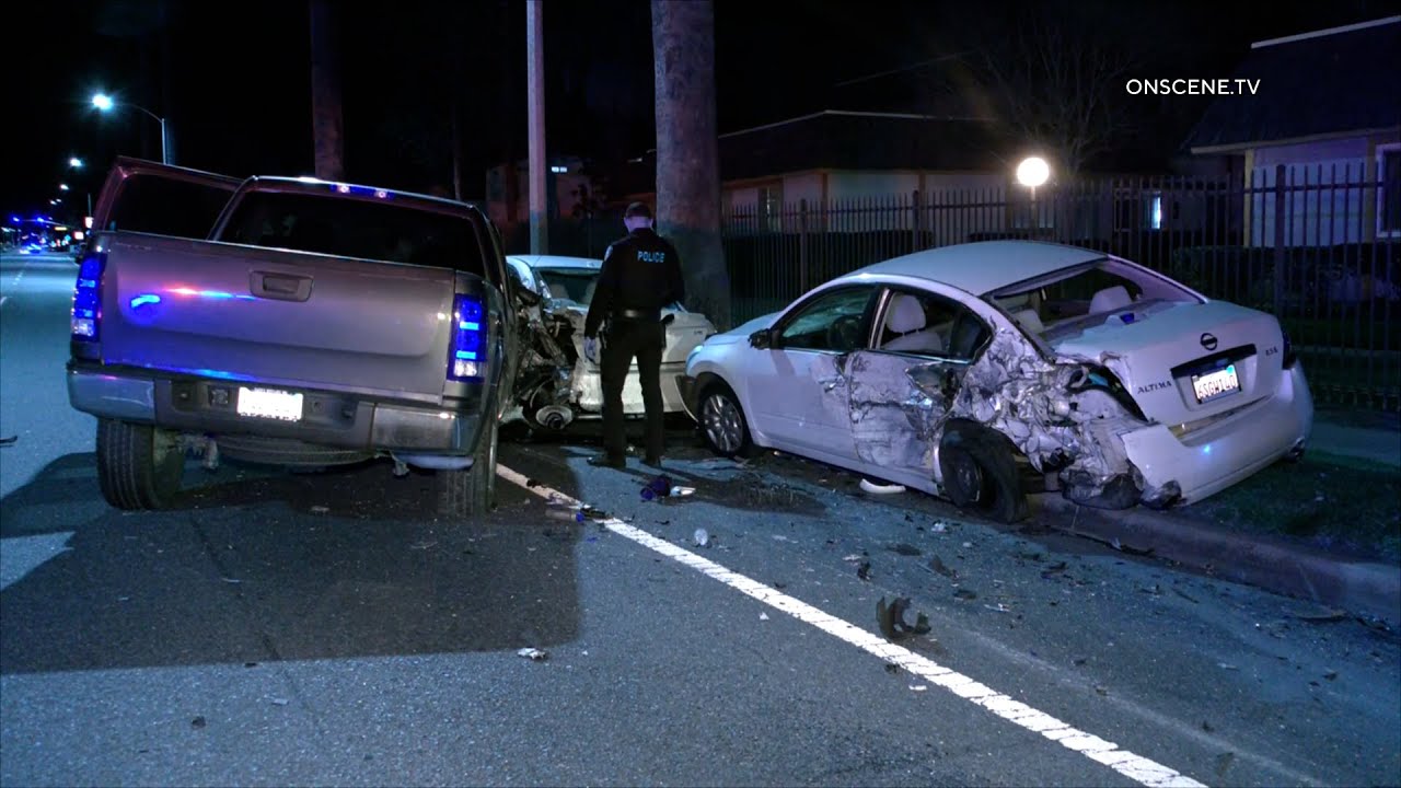 Driver Flees After Crashing into Parked Cars - YouTube