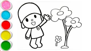 How To Draw A Easy Pocoyo Pocoyo With Flowers Drawing For Kids.