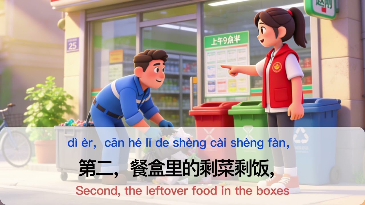 Chinese daily conversation Garbage classification with 3 subtitles regular speed loop3 11-10