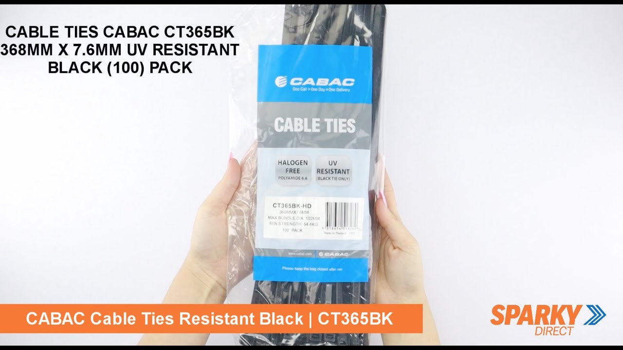CABLE TIES CABAC CT365BK 368MM X 7.6MM UV RESISTANT BLACK (100) PACK