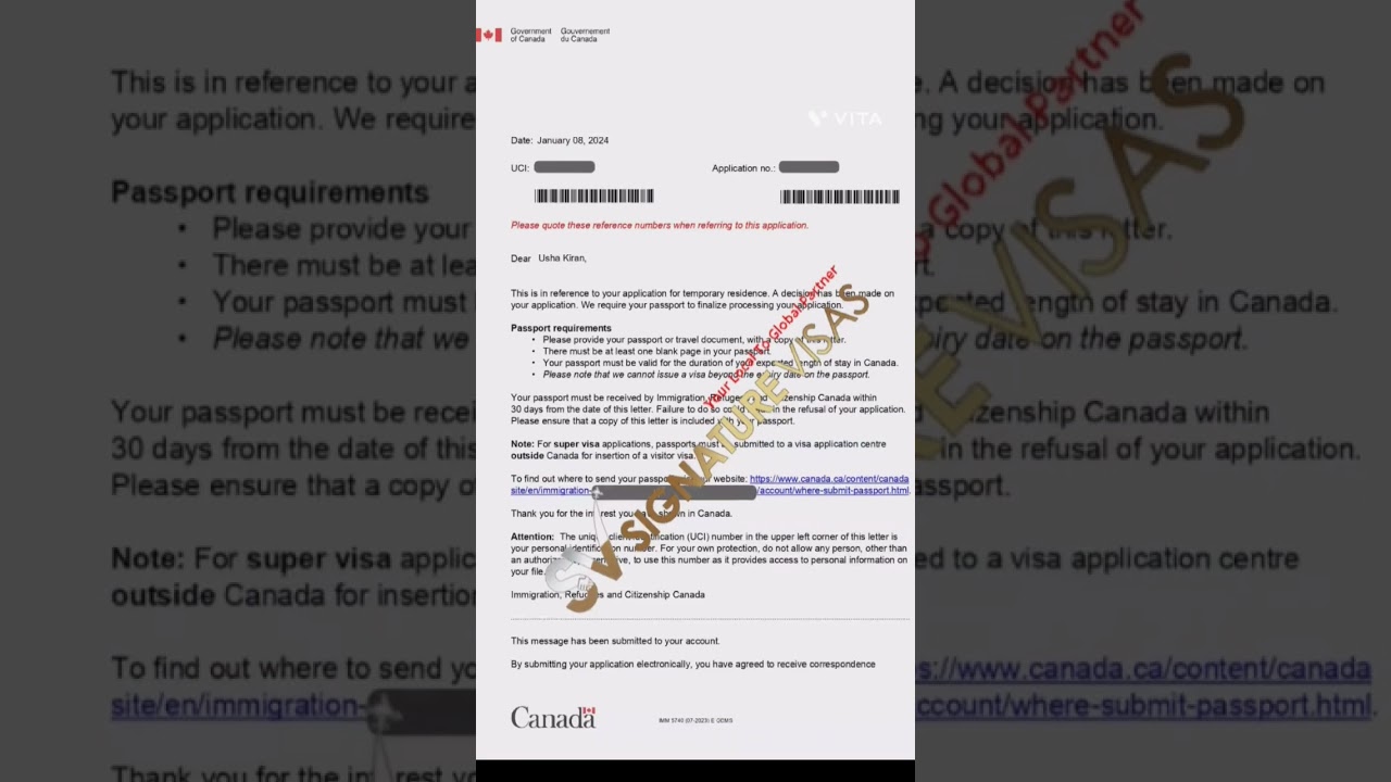 𝗖𝗼𝗻𝗴𝗿𝗮𝘁𝘂𝗹𝗮𝘁𝗶𝗼𝗻𝘀, Usha Kiran has received the Canada Passport Request Letter for her Tourist Visa!