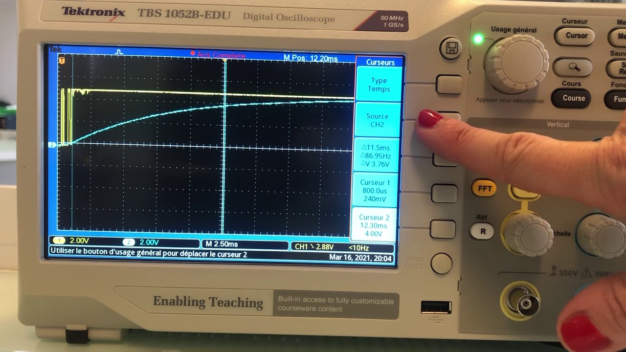 TSpé-circuit RC- oscilloscope-utilisation des curseurs