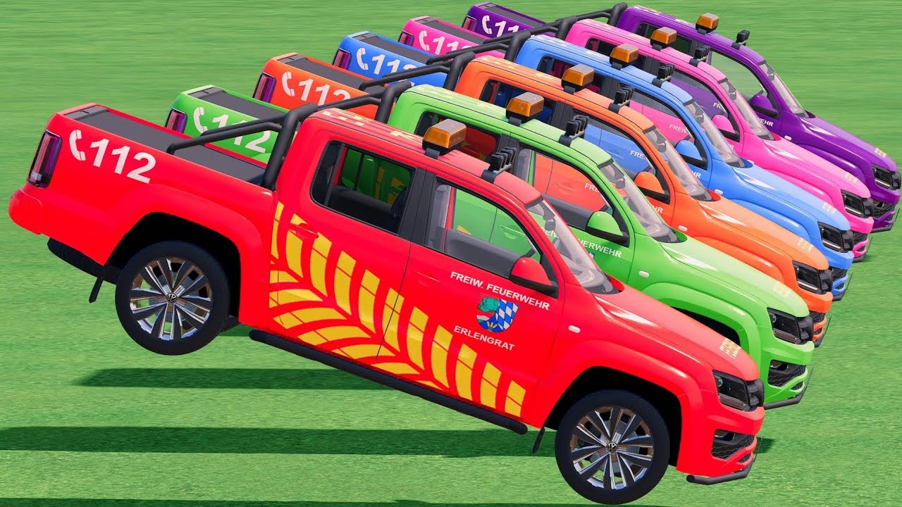 GO! POLICE CARS, AMBULANCE, FIRE TRUCK, COLORFUL CARS WITH TRUCK & TRAIN FARMING SIMULATOR 22! #154