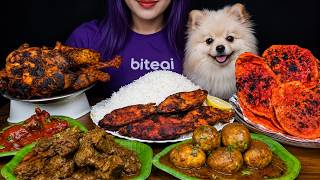 ASMR MUKBANG 🔥 Spicy Mutton Curry, Chicken Curry &amp; Fish Fry Masala with Rice &amp; Egg |  Eating Show