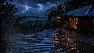 Fall Asleep Instantly - ASMR Rainfall Echoes on Tin Roof in a Cozy Night for Sleeping (