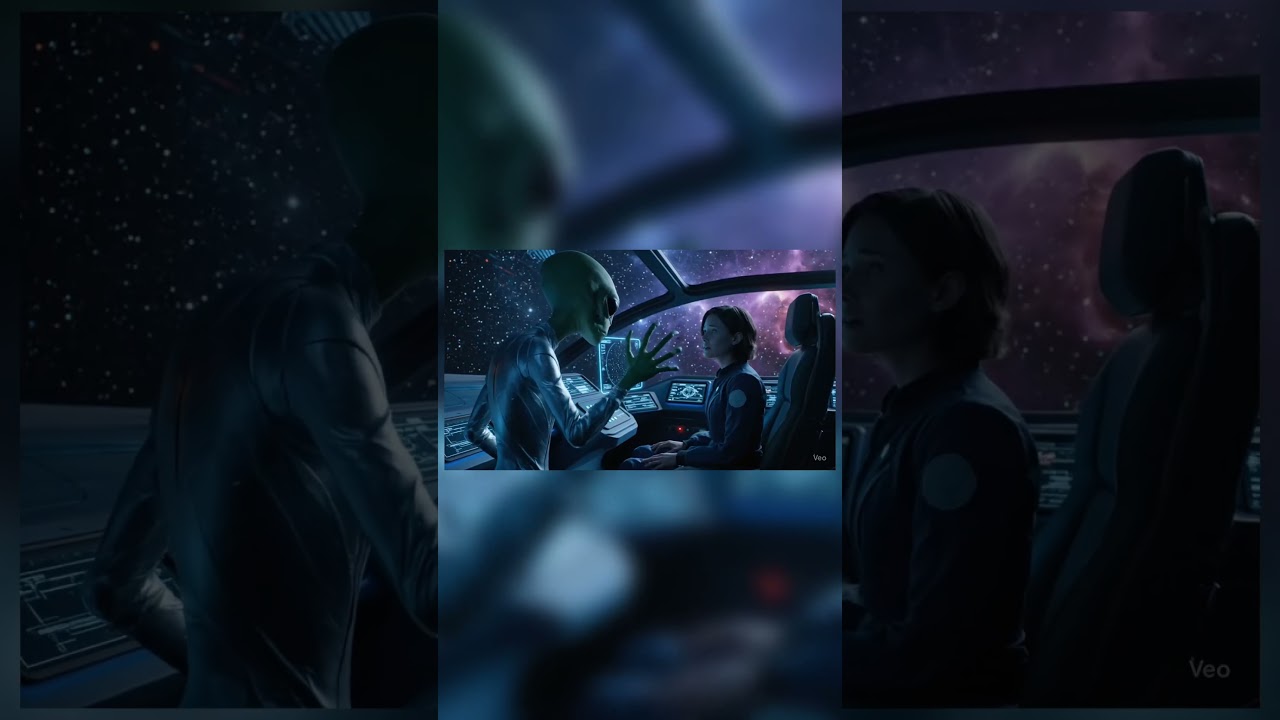 Alien teach the woman how to fly the spaceship 