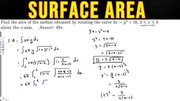 Find the area of the surface obtained by rotating the curve 9x = y2 + 18, 2 ≤ x ≤ 6 about the x axis