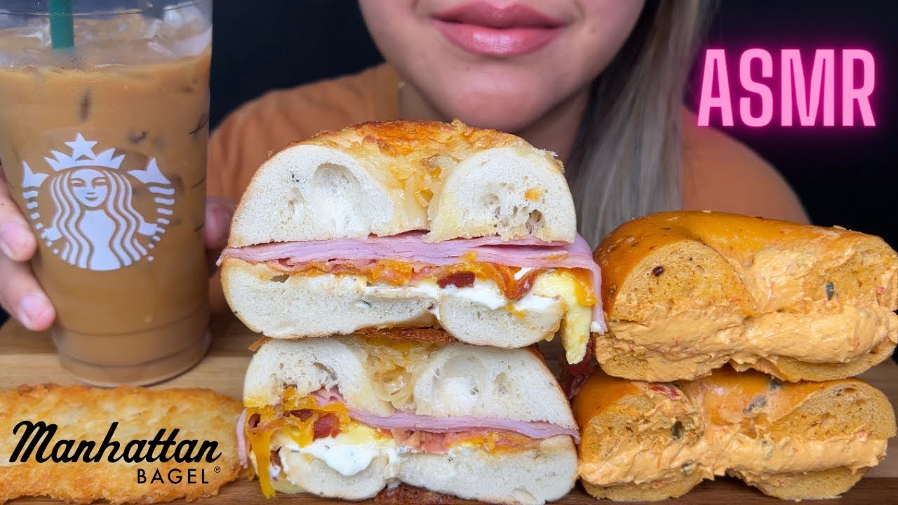 ASMR Manhattan Bagel | Starbucks Coffee ☕️ Mukbang