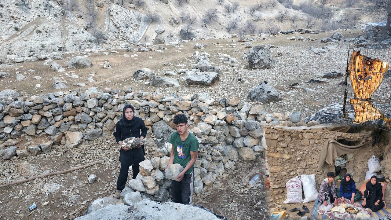 🏔️ Кочевой образ жизни в пещере | Строительство каменного убежища для козлят 🐐