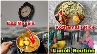 கொத்தமல்லி சாதம் | முட்டை மசாலா | உருளைக்கிழங்கு பொரியல் | Raji' lunch routine | Raji's Kitchen