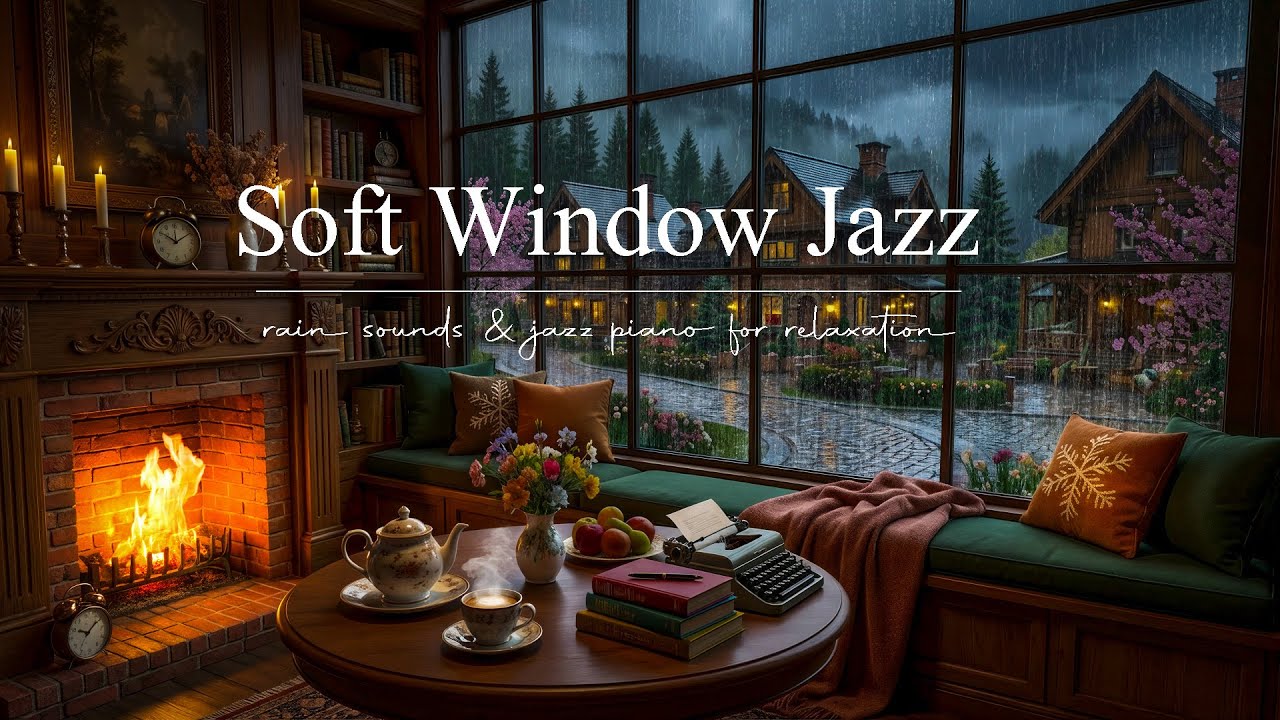 Window Side Soft Jazz 🌸 | Rainy Spring Coffee Shop Ambience for Study, Work & Sleep.