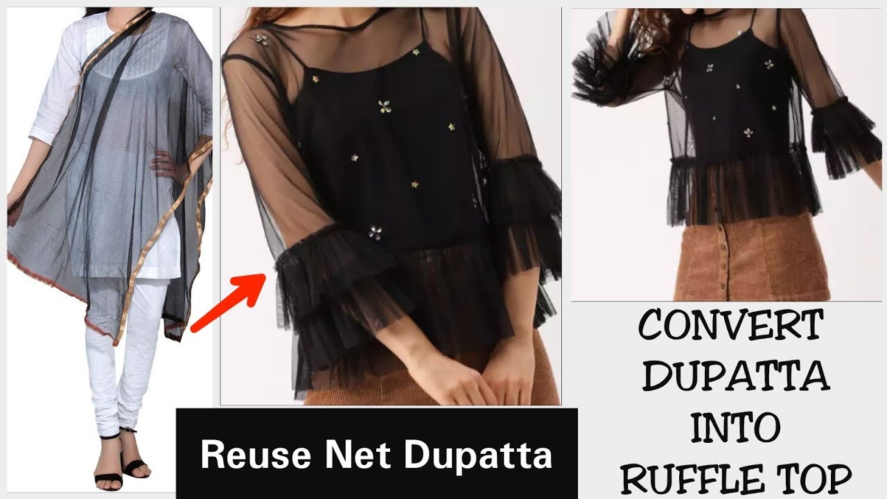 DIY : Convert Net Dupatta Into Cute Double Layer Ruffle Sleeve Top ~
Reuse old clothes