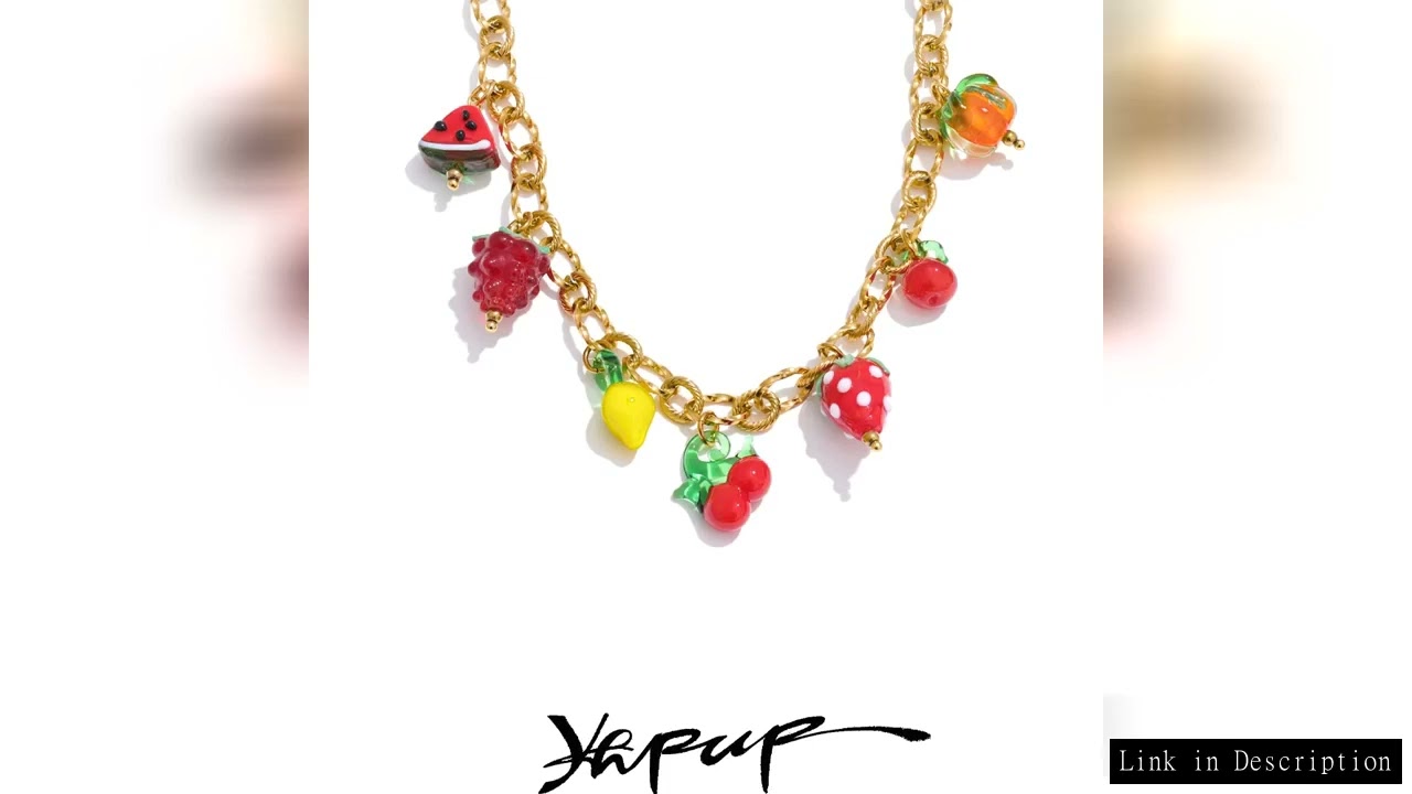 Yhpup Sweet Spring Summer Colored Glaze Fruit Charm Pendant Necklace Gold Color Stainless Steel Tren