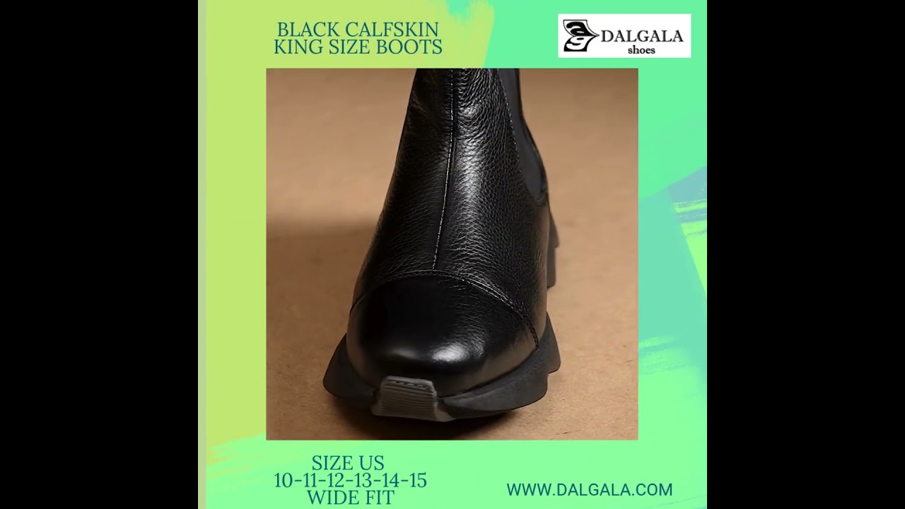 Black Calf Leather Calfskin Lining Handmade King Size Men's Chelsea Boots